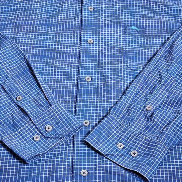 Tommy Bahama Shirt Men 3XLB Blue Plaid LS Performance Pit Vents Buttons Buttons - Picture 7 of 13